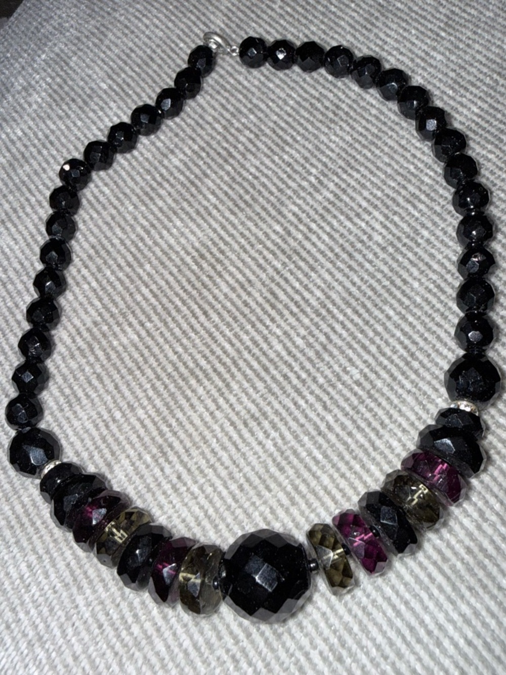 Black Faceted Bead Necklace with Purple Accent - Women Jewelry
